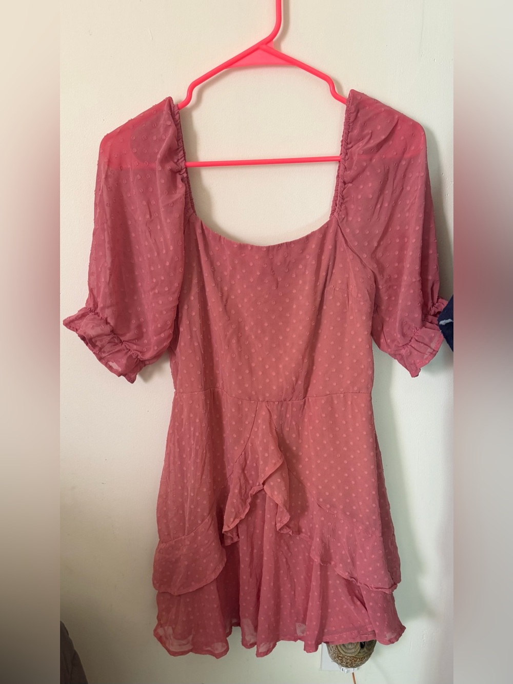 Trixxi Rose Pink Swiss Dot Ruffle Top
